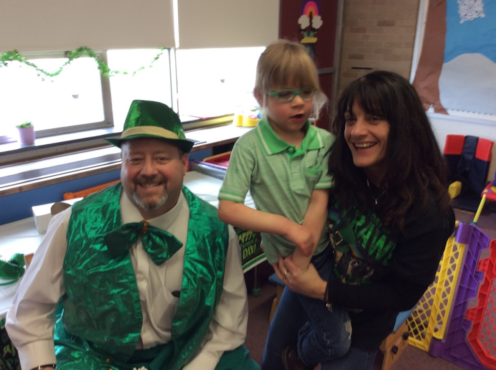 Leprechaun visit with students.