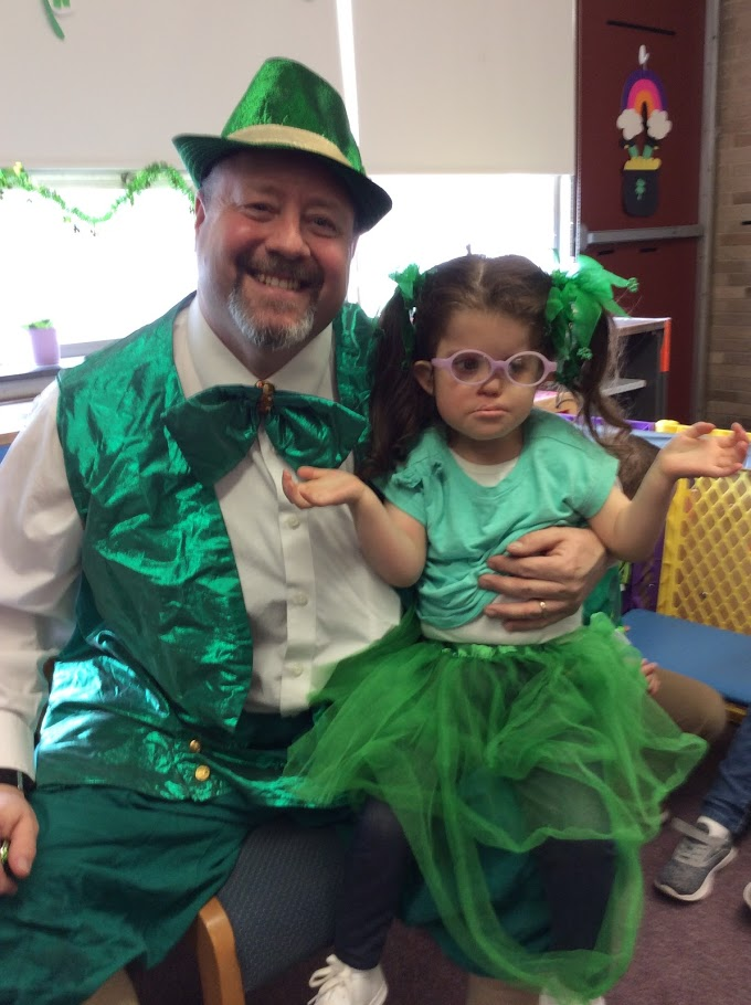 Leprechaun visit with students.